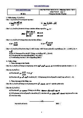 Đề thi thử học kỳ II môn Toán Lớp 11 - Năm học 2010-2011 - Đề số 6 (Có đáp án)